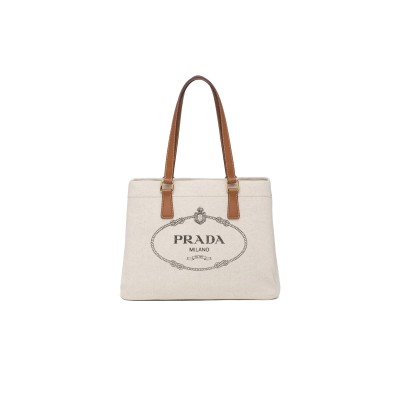 PRADA MEDIUM LEATHER-TRIMMED CANAPA LOGO TOTE 1BG356 (33*24*13cm)